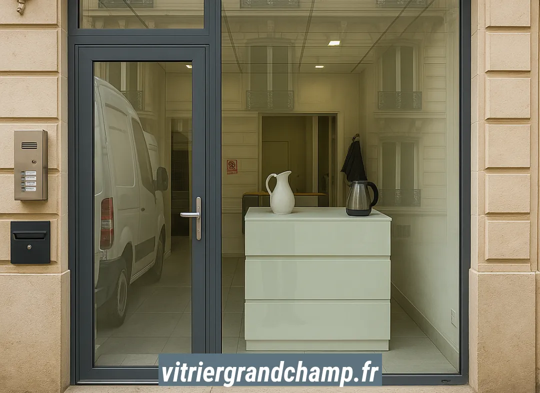 Façade vitrine de magasin en aluminium sur mesure à Grand-Champ